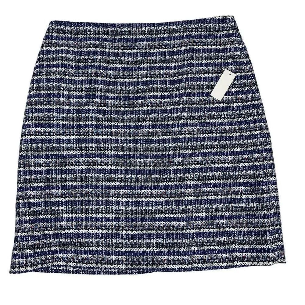 Talbots Women’s Black Purple Blue Plaid Tweed Boucle Lined Skirt Size 8 Petite